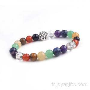 8 perles MM Chakra placage Lion tête Bracelet d’argent